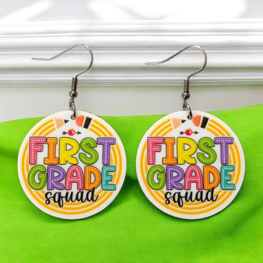 Colorful First Grade Squad Earrings